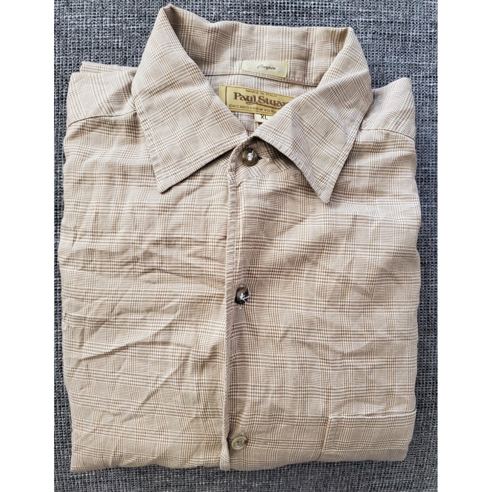 Paul Stuart‎ Men's Tan Plaid Long Sleeve Lightweight Long sleeve Shirt Size XL